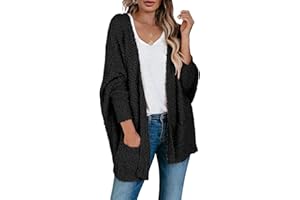Saodimallsu Women's Chunky Popcorn Cardigan Oversized Open Front Boyfriend Batwing Long Sleeve Fuzzy Knit Sweaters