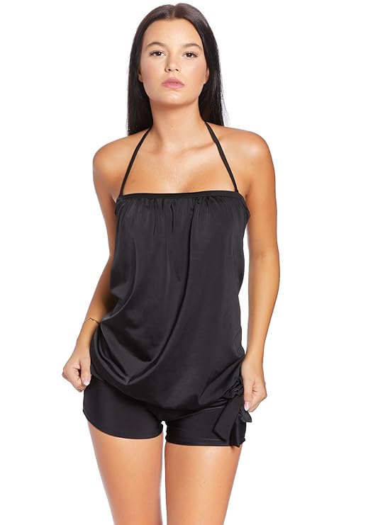 Eleganter, Sportlicher Damen Bandeau/Cut Out Tankini Hotpants/Slip/Soft Cups/Träger abnehmbar f5228