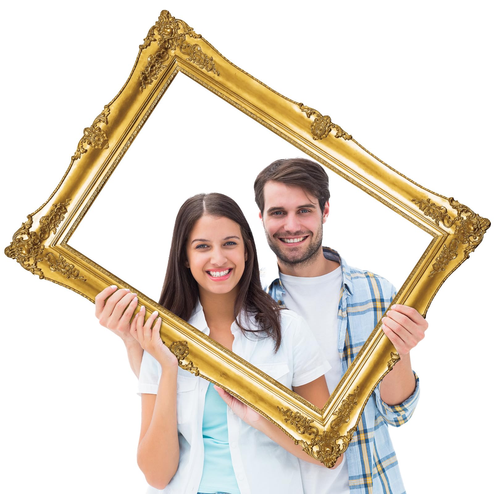 Photo 1 of Large Photo Booth Props 32 x 24 Inch Gold Picture Selfie Frame Vintage Photo Frame Creative Friends Party Photo Props Accessories for Wedding Bridal Shower Bachelorette Birthday Party Supplies Decor