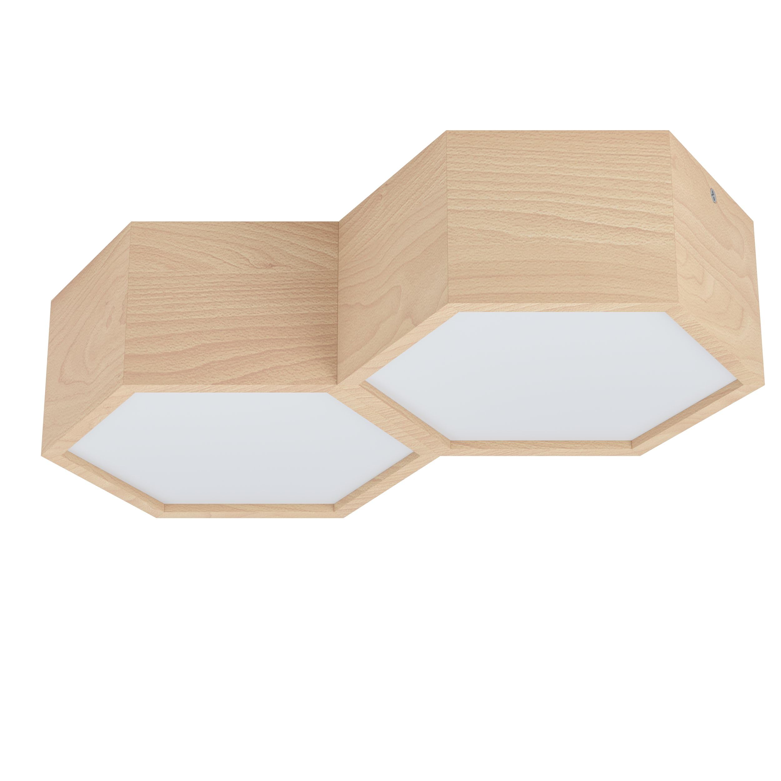 Eglo Flush Ceiling Light Mirlas, 2 Bulb Lighting Made of Natural Coloured Wood and White Plastic, Bedroom and Hallway lamp with E27 Socket