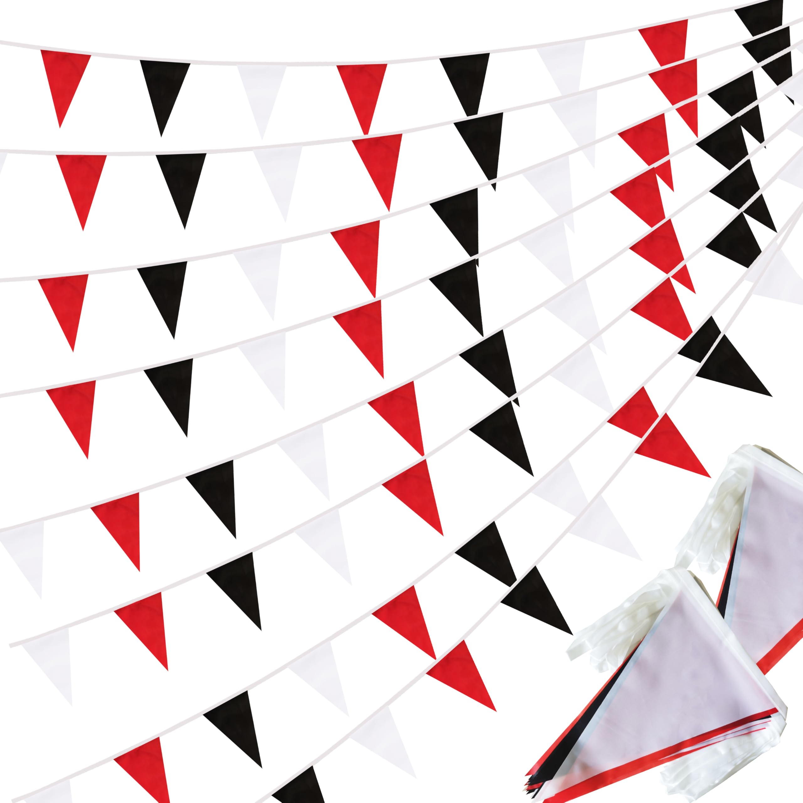 Photo 1 of 100 Ft Red Black and White String Flags Pennant Banner,Hanging DIY Triangle Bunting Flags Blank Banners for Grand Opening,60 Pack