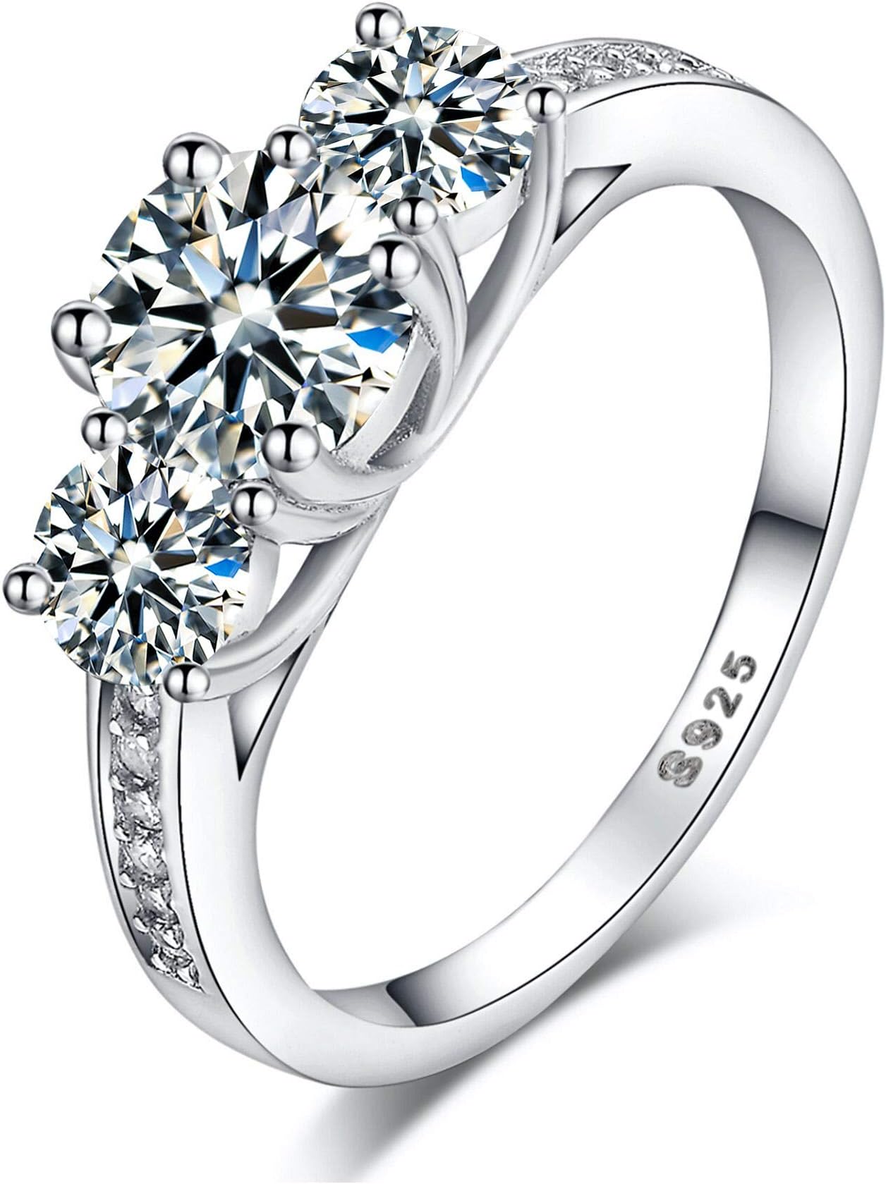 Sreema London 925 Sterling Silver Brilliant Round Cut Crystals Engagement / Wedding Ring