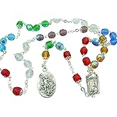 WJH Catholic Rosary Multi Color Glass Saint Michael Rosary Chaplet Holy Card Set