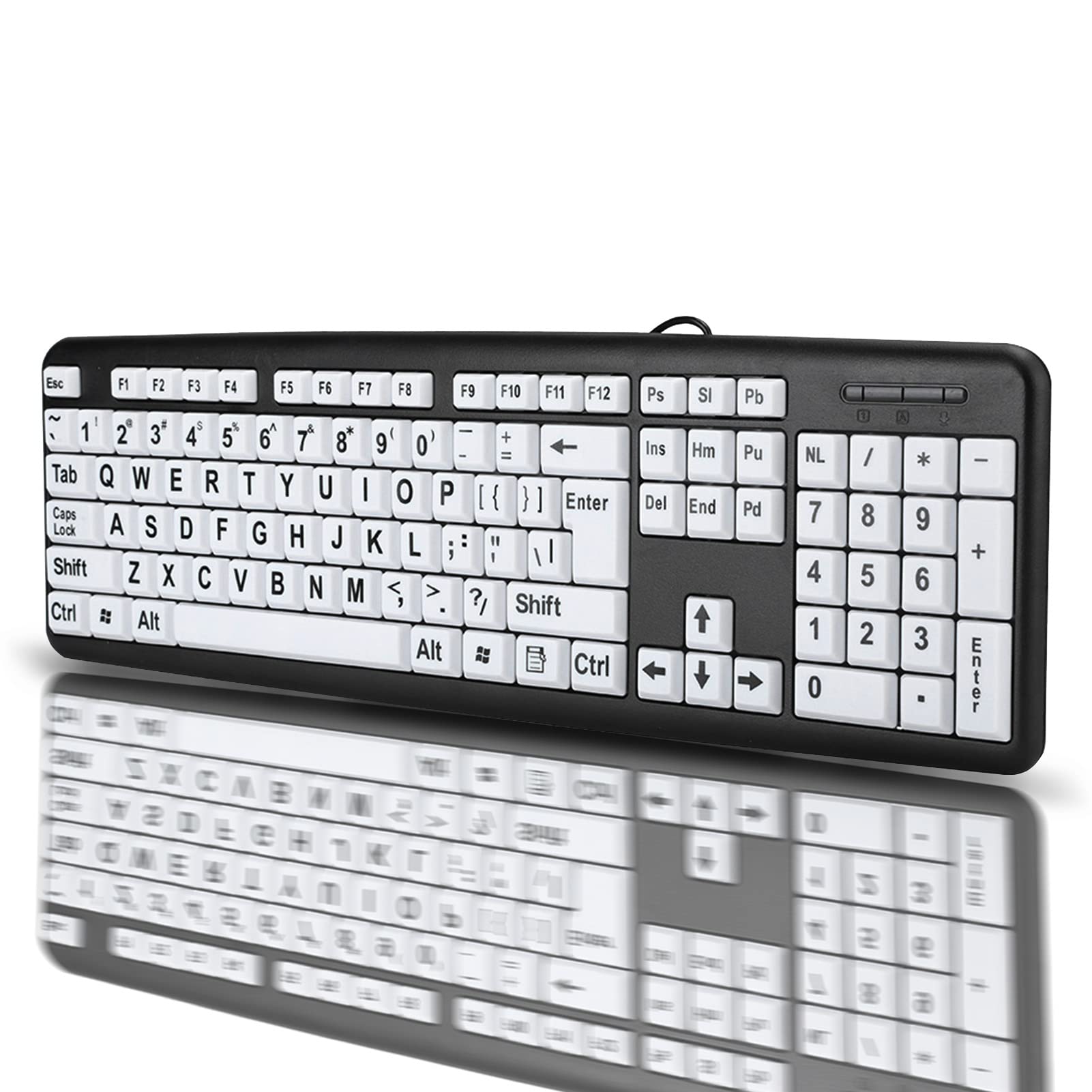 cigemay Large Print Computer Keyboard, Wired USB Keyboards with Large White Printing Keys, Standard 104 Keys, for The Elderly, Visually Impaired Low Vision Individuals