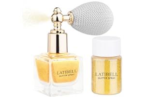LATIBELL Body Glitter Spray, Gold Glitter Spray for Hair and Body, Glitter Body Spray Cosmetic Shimmer Makeup Glitter for Rave Hair Body Face Clothes Nail Art Craft Design - with 1 Jar of Refills