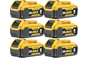 YAYETUR 6 Packs 8000mAh DCB206 Replacement for Dewalt 20V Max Battery Lithium ion Compatible with Dewalt Battery DCB206 DCB201 DCB203 DCB207 DCB205 DCB204 Series Power Tools