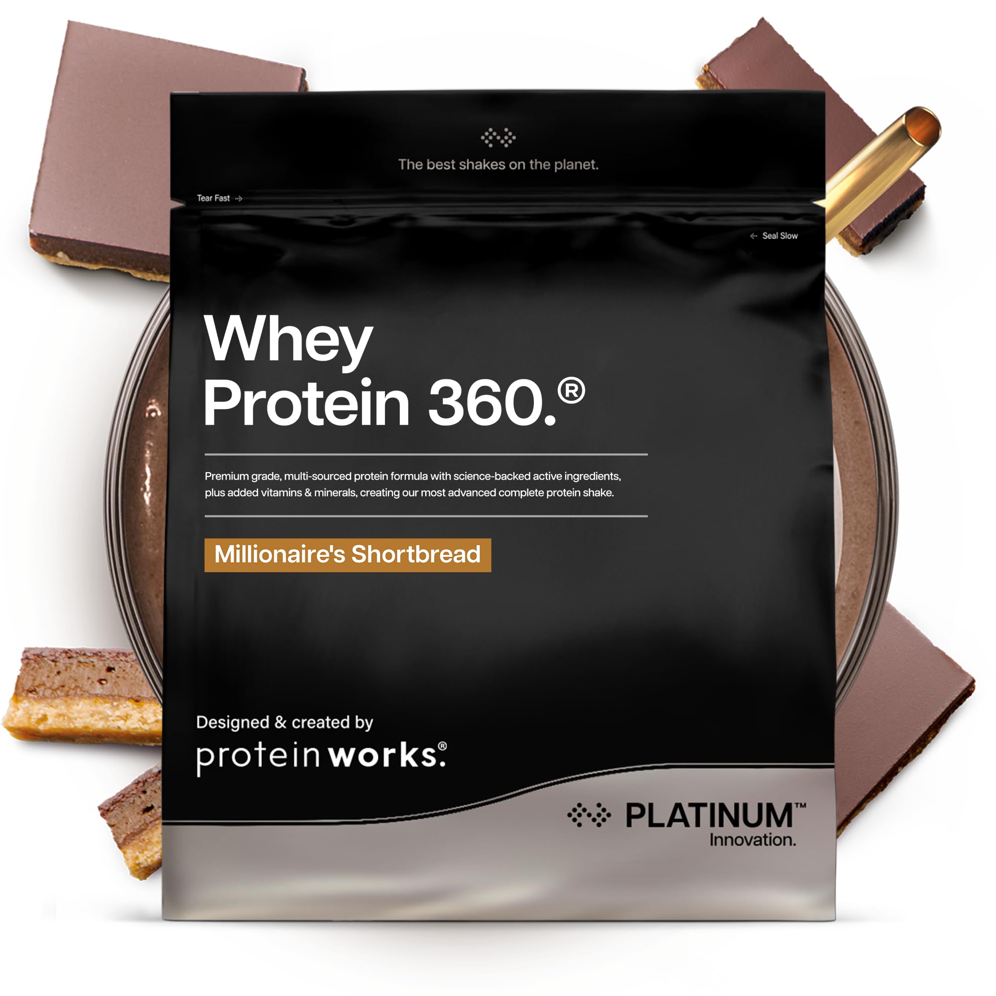 Protein Works | Whey Protein 360 - Platinum Innovation, Premium Whey Protein Blend, Electrolytes, Probiotics, Digestive Enzymes, 26 Vitamins & Minerals, Millionaire's Shortbread, 34 Servings, 1.2kg