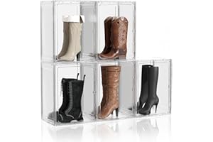 HOYOJA Boot Storage Organizer Tall Boot Storage Box 5 Pack Super Large Plastic Boots Container for Storage, Stackable Display Case for Collectibles, Backpack, Helmet, Shoe Organizer Box, White, XXXXL