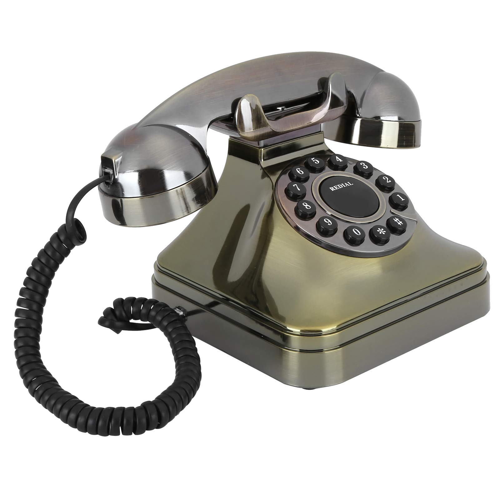 VBESTLIFE Antique Telephone Home Decor, Vintage Landline Corded Telephone Classic Retro Phone Bronze High Definition Call Large Button Telephones with US/UK Wiring
