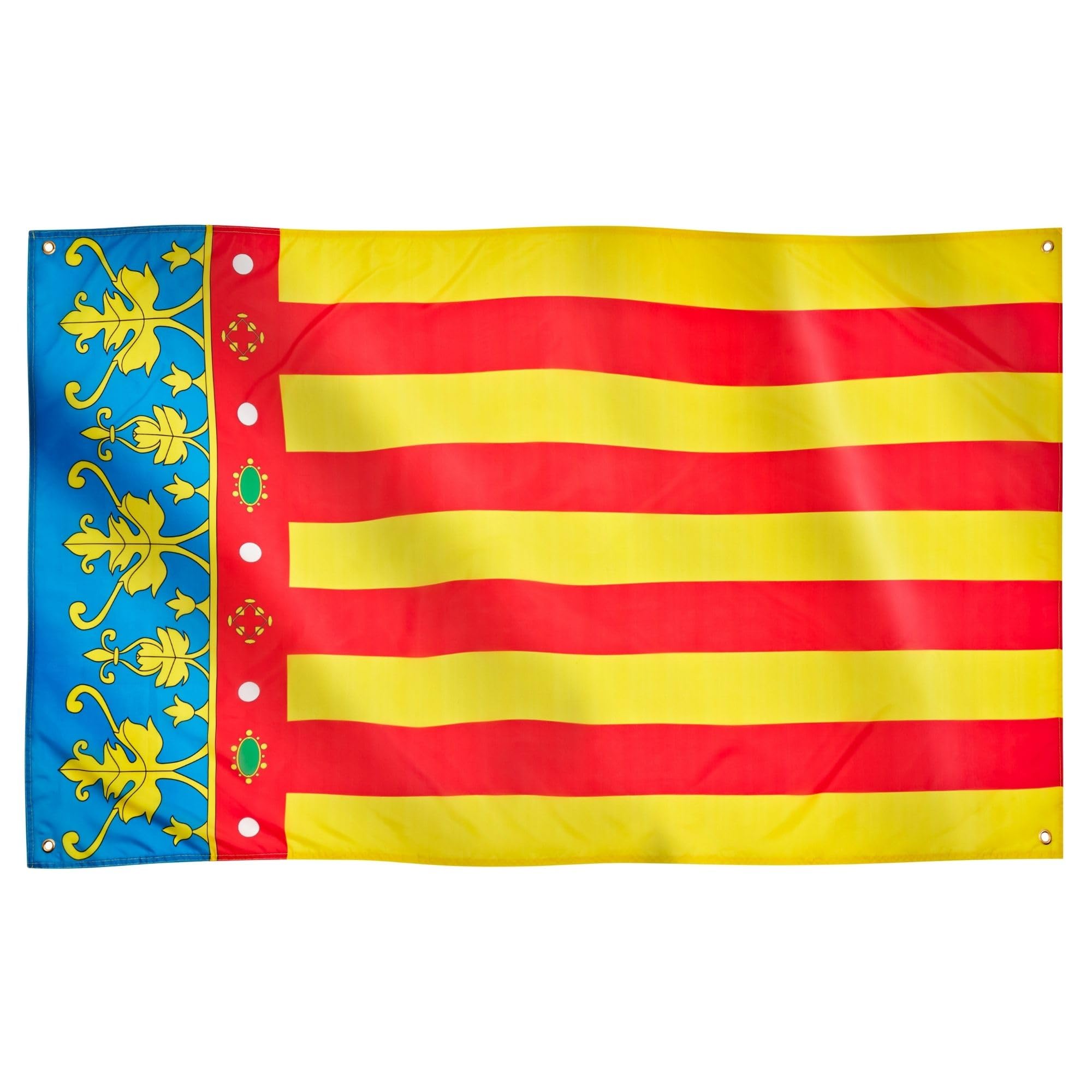 Runesol Region of Valencia Flag, 91x152cm, 3ft x 5ft, Valencian Flag, 4 Grommets, Eyelet in Every Corner, Senyera Coronada, Reial Senyera, Premium Flags, Spain, Inside, Outside, Vivid Colours