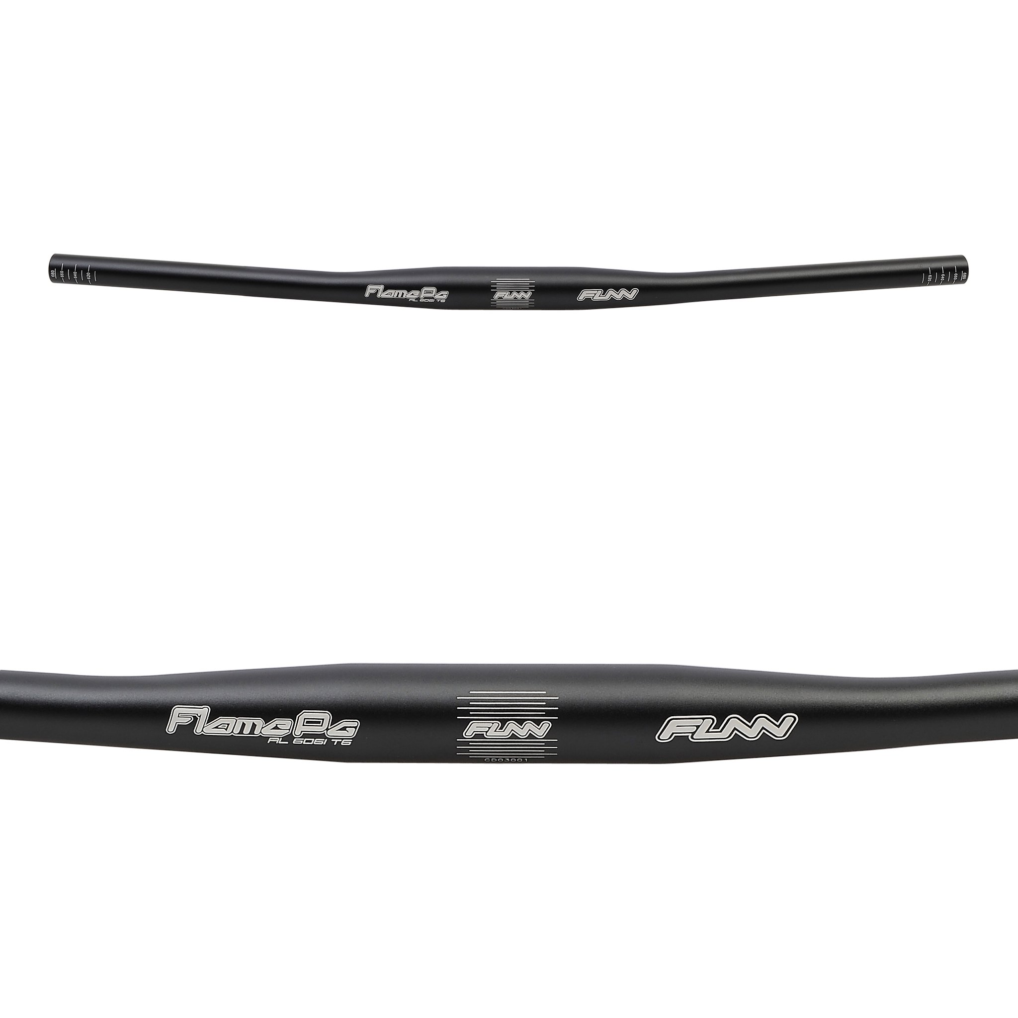 Funn Flame PG Mountain Bike Handlebar with Bar Clamp 31.8mm and Width 680mm, Tough and Lightweight Alloy Riser Handlebar for MTB, BMX and Road Bike (Black)