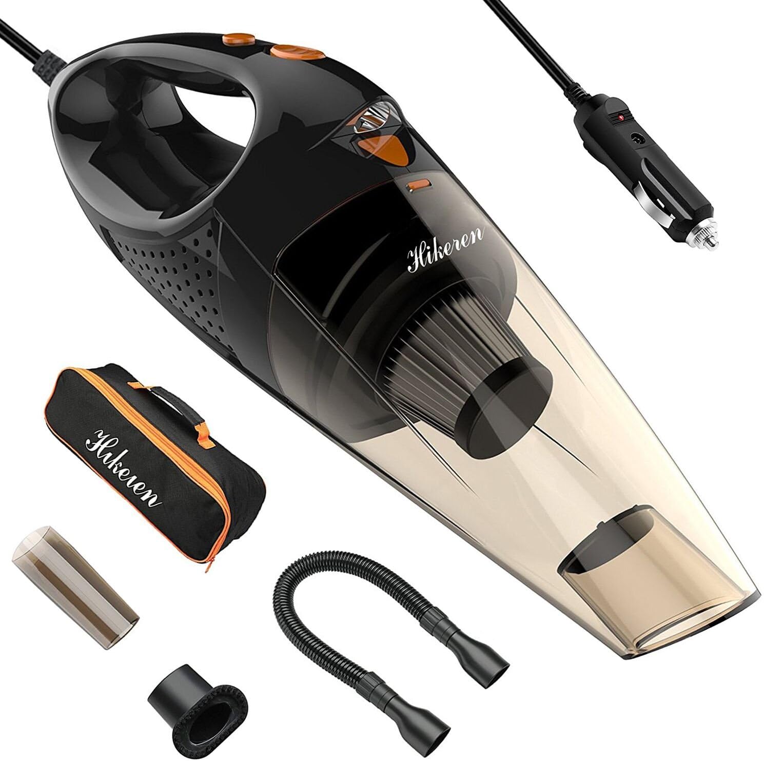 Hikeren 12 V 75 W Mini Car Automotive/Car Portable Vacuum Cleaner with 16.4 Ft (5 m) Network Cable 3.2kpa Suction Cup with Carry Bag