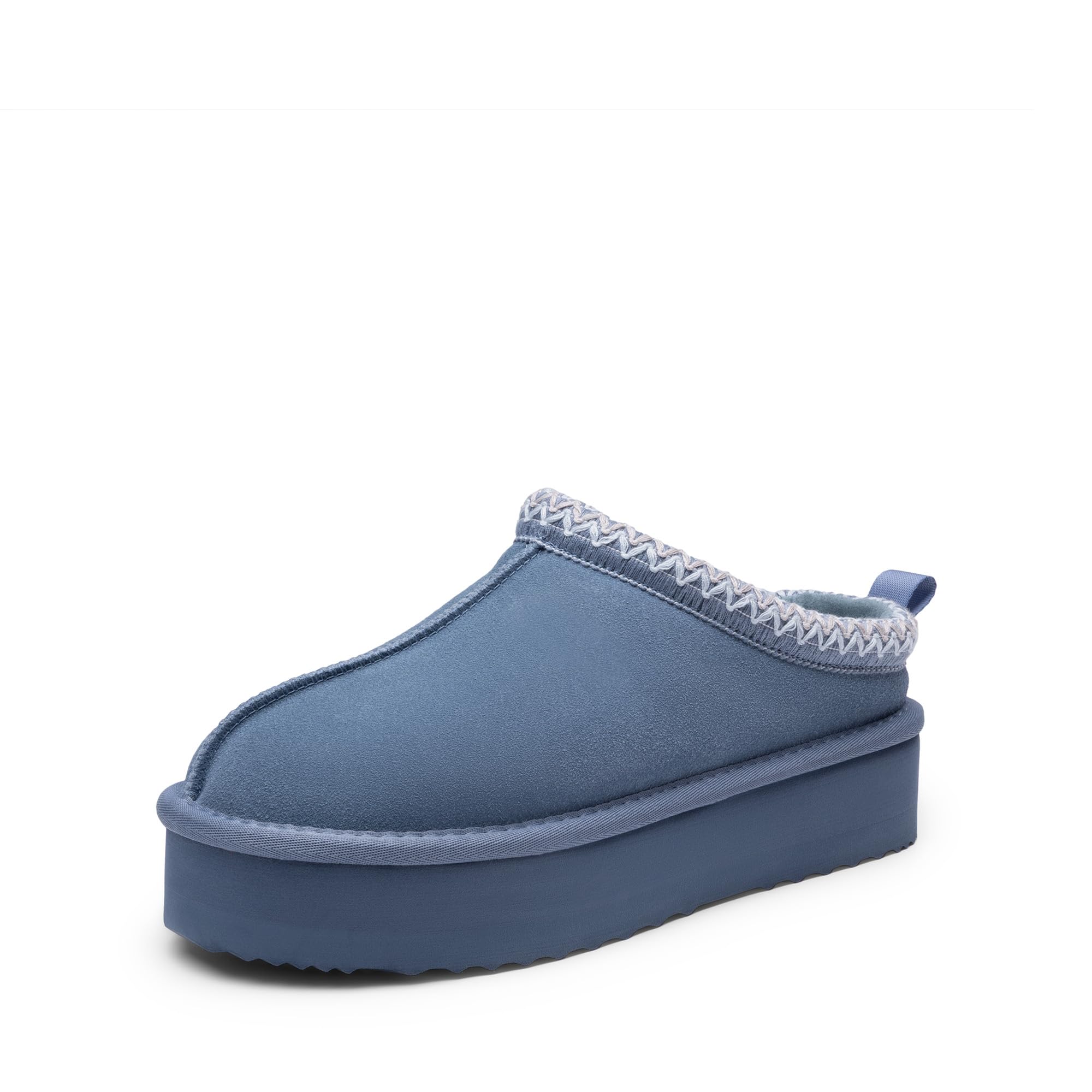 DREAM PAIRS Women's Slippers for Women Genuine Suede Platform Slip-on Warm Slippers Winter Fluffy Warm Comfy Furry Shoes for Outdoor Indoor FuzzyEasy,Size 10,Dark Blue Image