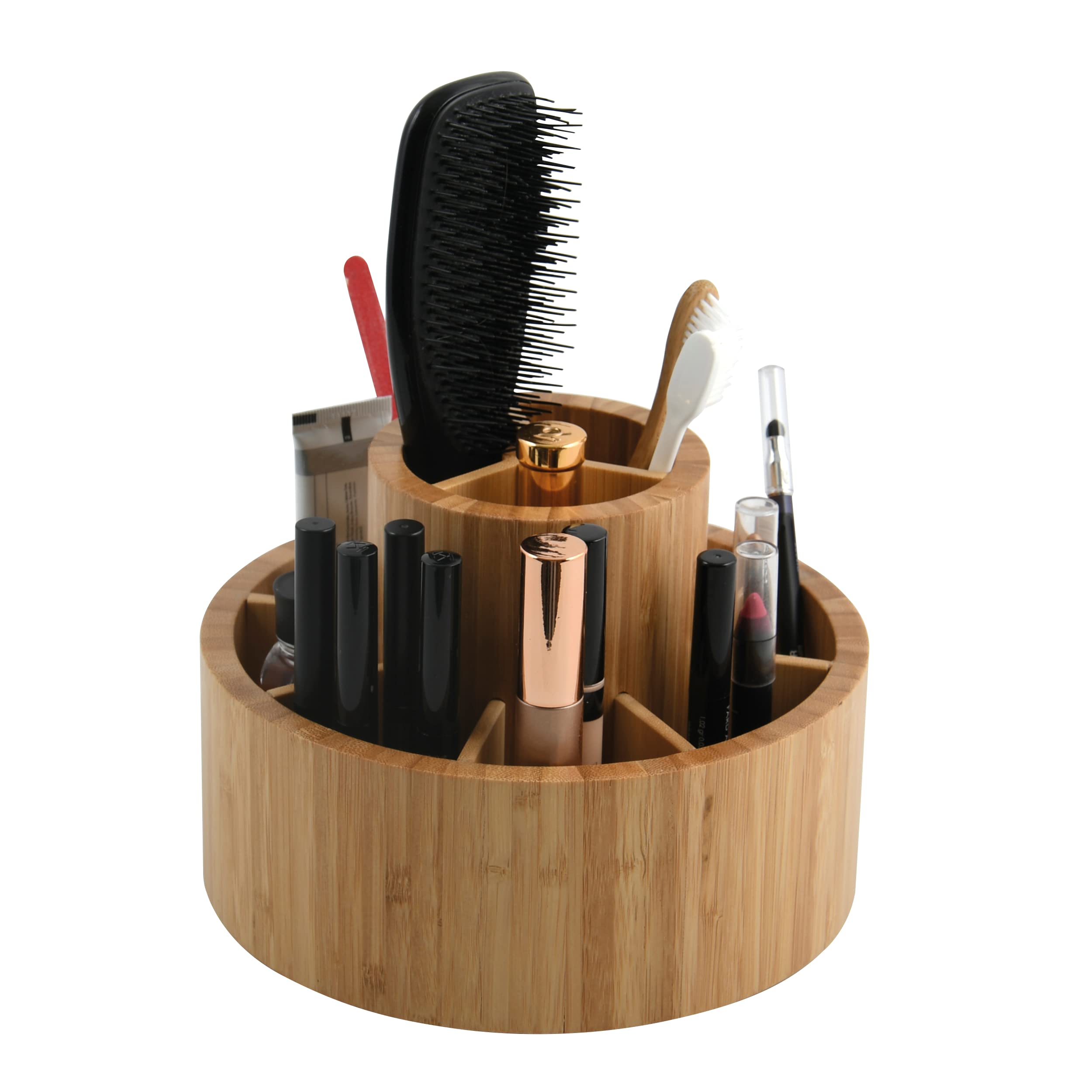 MSV Isalys Cosmetic Organiser with Many Compartments Storage Box for Make Up and Jewellery 20 x 15.3 cm Bamboo Rotatable