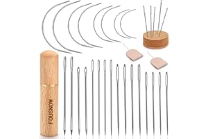 FOUSNOW 28 Pcs Heavy Duty Hand Sewing Needles Kit, Upholstery Needles for Hand Sewing, Sewing Needle Kit with Wooden Sewing Needles Cushion for Leather, Sofa, Canvas, Repair Sewing Craft
