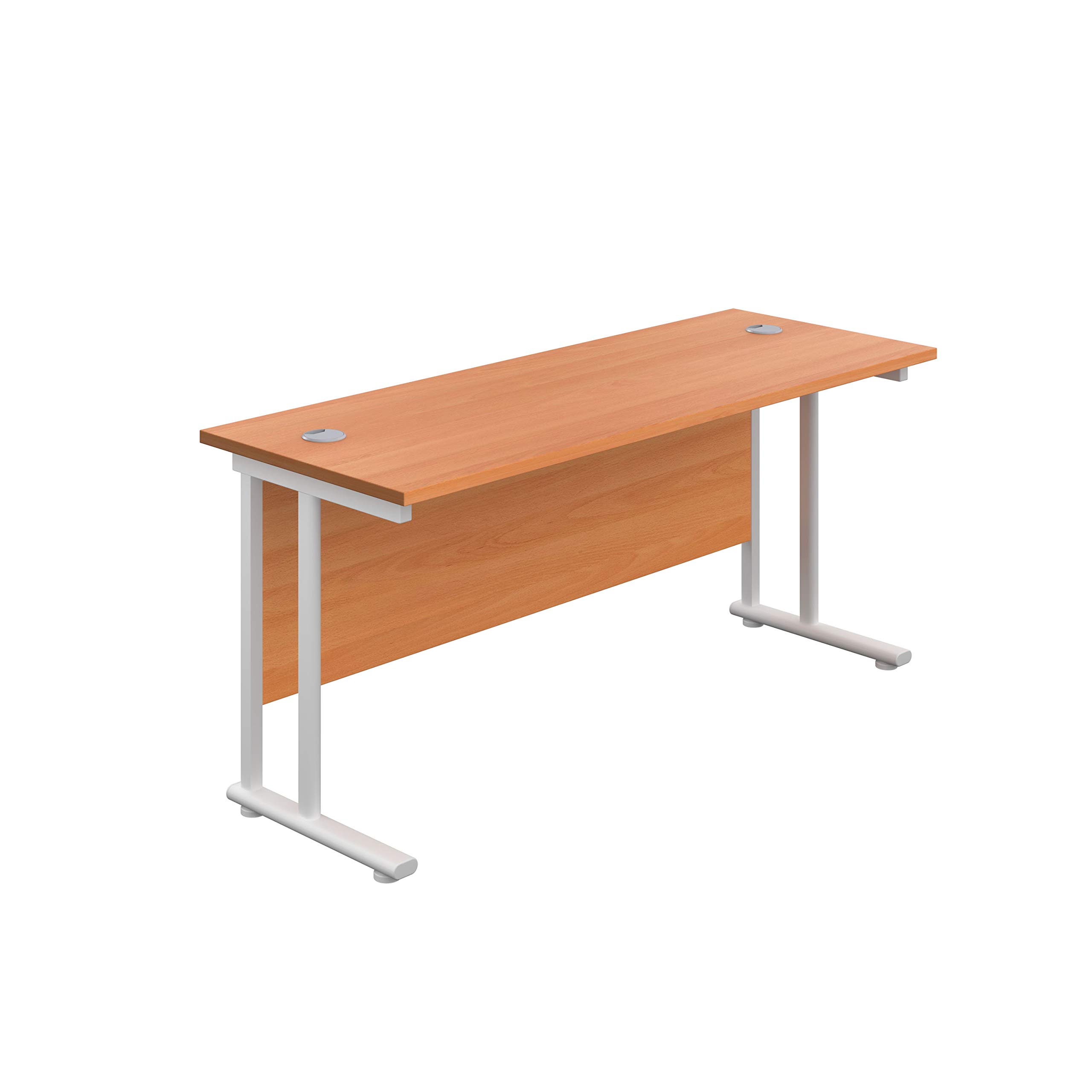 Office Hippo Heavy Duty Rectangular Cantilever Office Desk, Home Office Desk, Office Table, Integrated Cable Ports, PC Desk For Office or Home, 5 Yr Wty - White Frame/Beech Top, 140cm x 60cm