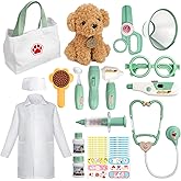Liberry Doctor Kit for Toddlers 3 4 5 6 Years Old, 26 Pcs Kids Doctor Playset with Dog Toy, Stethoscope and Dress Up Costume, Pretend Play Medical Gift for Boys Girls (Green)