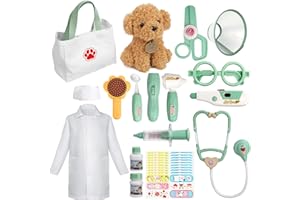 Liberry Doctor Kit for Toddlers 3 4 5 6 Years Old, 26 Pcs Kids Doctor Playset with Dog Toy, Stethoscope and Dress Up Costume, Pretend Play Medical Christmas Gift for Boys Girls (Green)