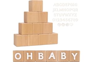 DEZIWOOD Custom Wooden Name Blocks, 10 Pcs Wooden Sign and 112 Letter for Nursery Name, Wood Blocks for Nursery Baby Shower Alphabet Wood Signs