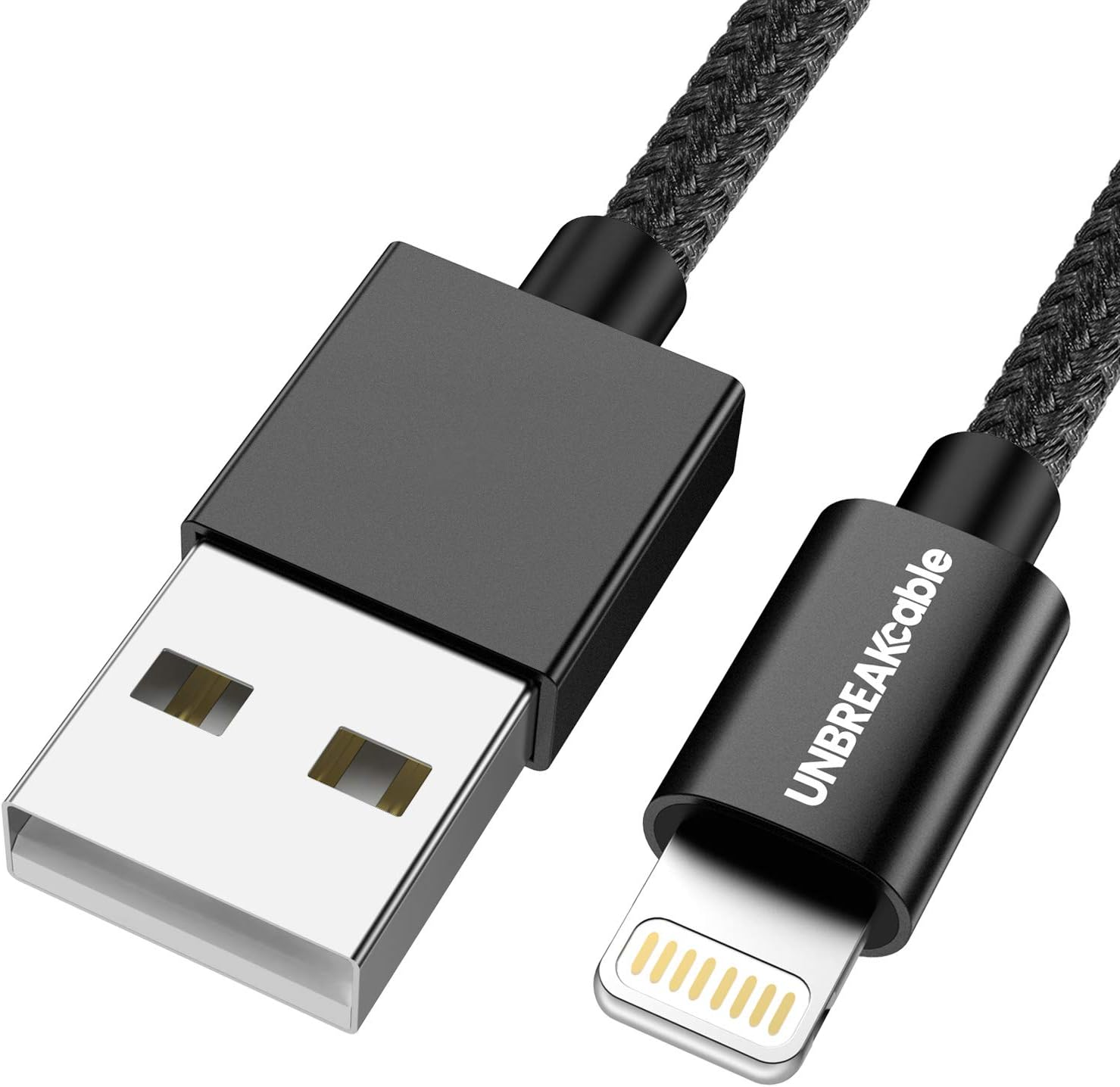 UNBREAKcable iPhone Charger Lightning Cable - [Apple MFi Certified] Double Nylon Braided iPhone Cable Compatible with iPhone Xs XS Max XR X 8 8 Plus 7 7 Plus/iPad/iPod - 1M 3.3ft Black