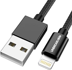 UNBREAKcable iPhone Charger Lightning Cable - [Apple MFi Certified] Double Nylon Braided iPhone Cable Compatible with iPhone Xs XS Max XR X 8 8 Plus 7 7 Plus/iPad/iPod - 1M 3.3ft Black