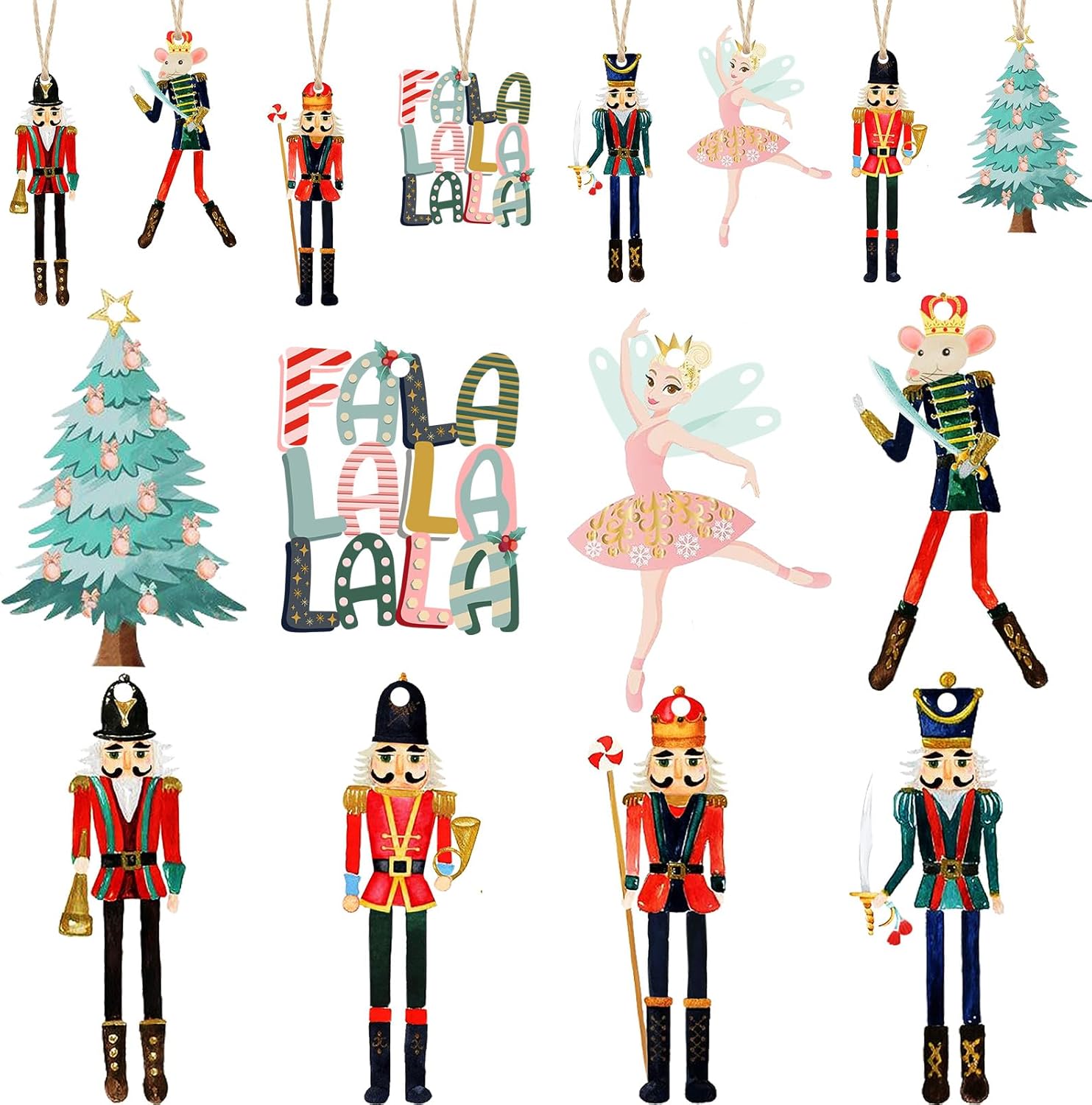 Nutcrackers - 24 Pcs Christmas Nutcrackers Ornament Set Wooden King and Soldier Nutcracker Ornaments Decorative Small Wooden Nutcrackers Ballerina Ornament Christmas Tree Decoration for Party Supplies (Chic)
