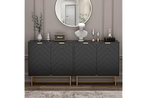 Scurrty Sideboard Buffet, Buffet Cabinet with Storage Set of 2, Sideboard Storage with Adjustable Shelf, Accient Cabinet for Living Room, Kitchen, Black