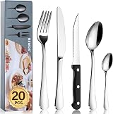 BEWOS 20-Piece Stainless Steel Cutlery Set with Steak Knives