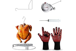 Fire Riot Deluxe Stainless Steel Turkey Fryer Accessories Kit – Turkey Deep Fryer Stand with Lifting Hook, Thermometer, Injector, & Heat-Resistant BBQ Gloves for Outdoor Cooking