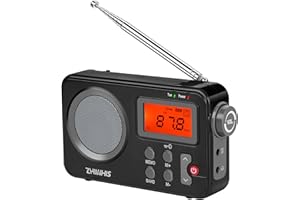 ZHIWHIS Portable Radio, AM FM Shortwave Digital Tuner with Best Reception, Battery Operated Clock Radios with Sleep Timer and Preset Function, Stereo Receiver with Alarm Clock for Home ZWS-8801