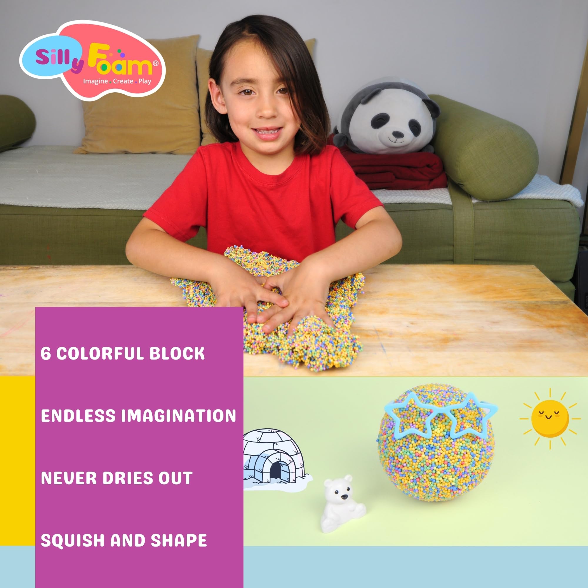 Silly Foam, Creative Modeling Foam Beads, 1-Pack of 6 Primary Color Blocks, No-Slime No-Mess, Perfect for Preschool and Kids, Arts & Crafts, Sensory Play, STEM, Travel Toy, Non-Toxic (Age 3+)