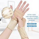 ACWOO Wrist Brace 2 Pack Elastic Support with Strap Left Right Beig view 3