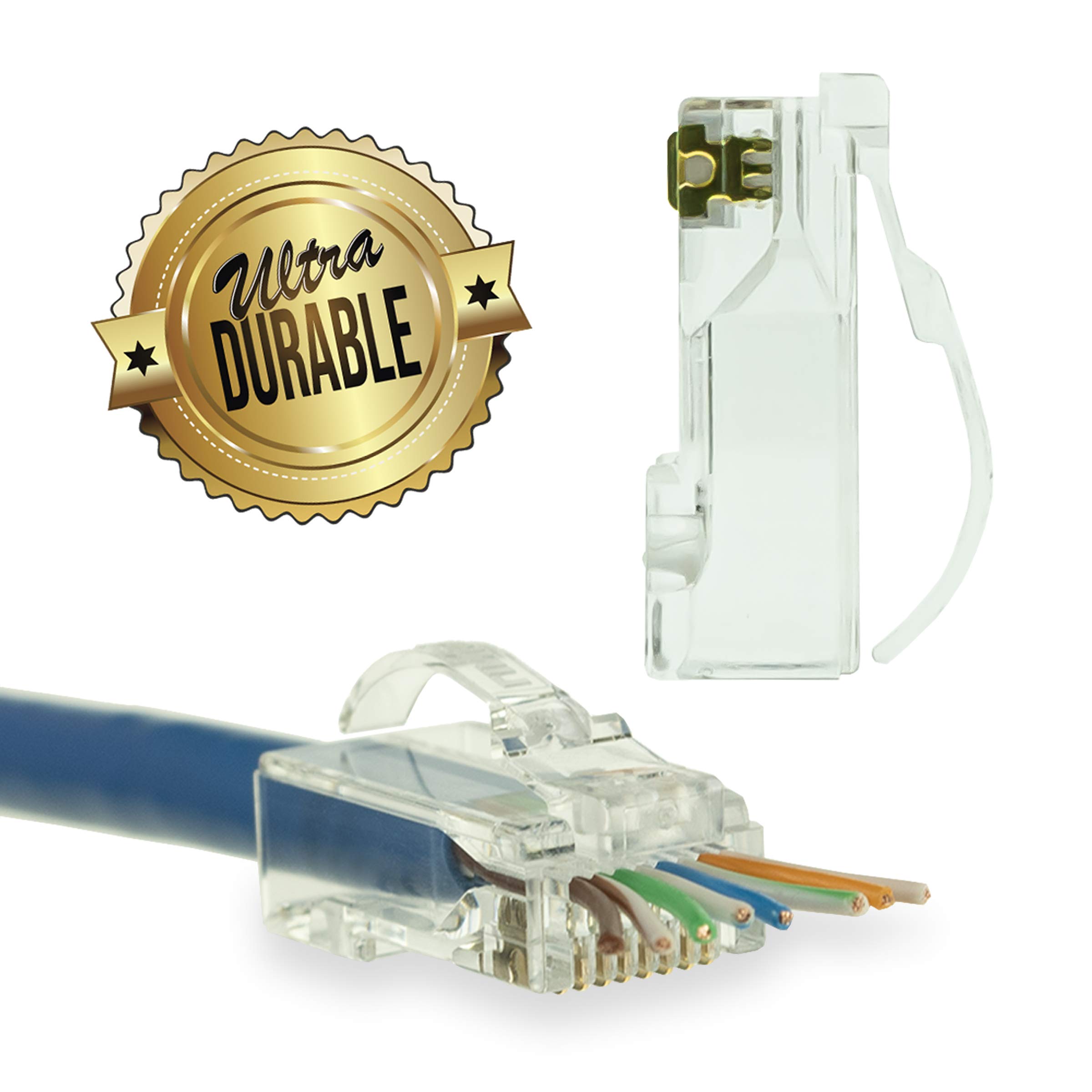 LINKUP - Snagless RJ45 Cat6 UTP Connectors EZ Pass Through Ends | Ethernet Cat 6 8P8C Solid Plug | UTP Gigabit Round Cable Connector | Platinum 50 Mi Gold Plated High Performance | 100 Pack