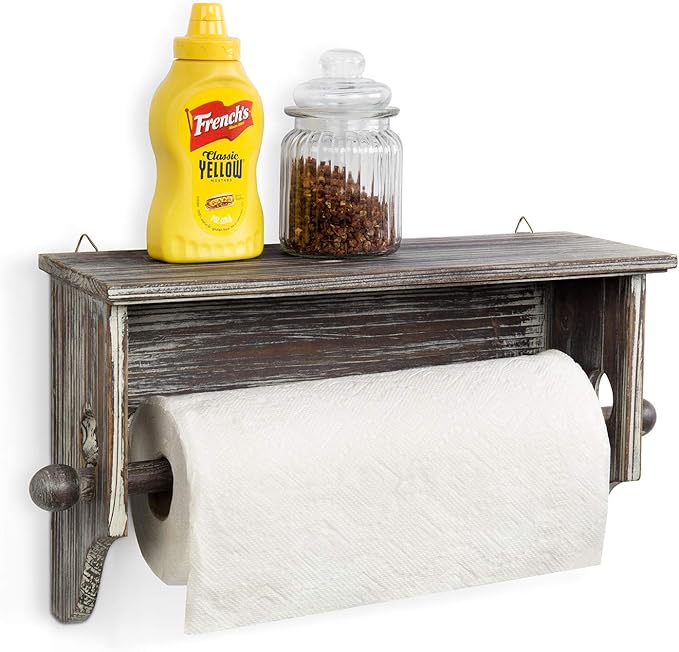 MyGift WallMounted Torched Wood Paper Towel Holder with