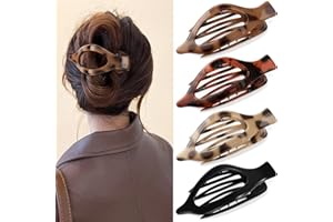 Oeusnael 4 PCS Large Flat Hair Clips for Women Girls, French Concord Lay Down Claw Clips for Thick Thin Hair, Comfortable Curved Flat Clip, Leopard Print Stylish Strong Hold Hair Accessories, Tortoise