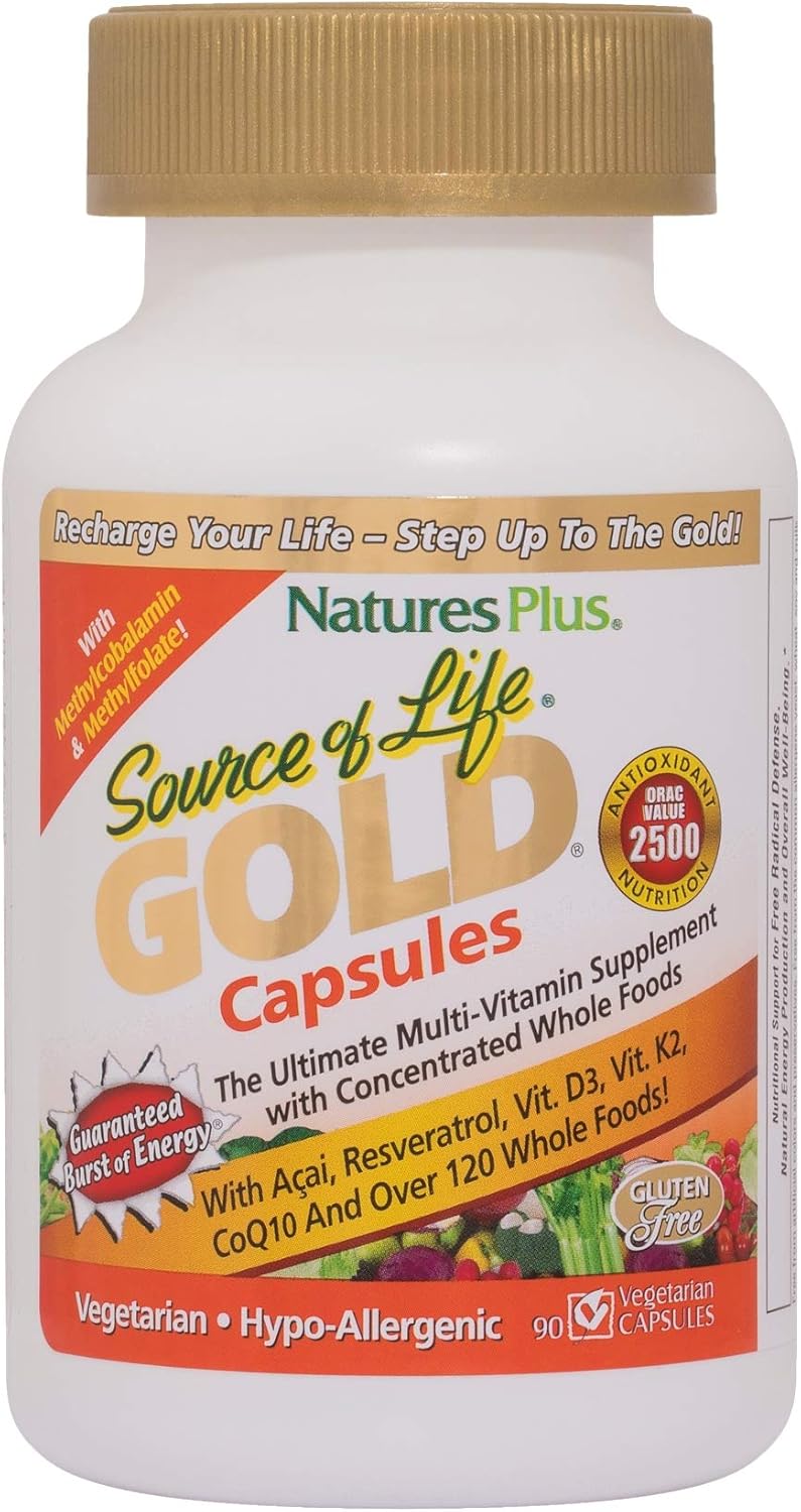 NaturesPlus Source of Life Gold - 90 Vegetarian Capsules - All Natural Whole Food Multivitamin, Complete Daily Vitamin Profile, Energy Booster - Gluten-Free - 10 Servings: Health & Personal Care