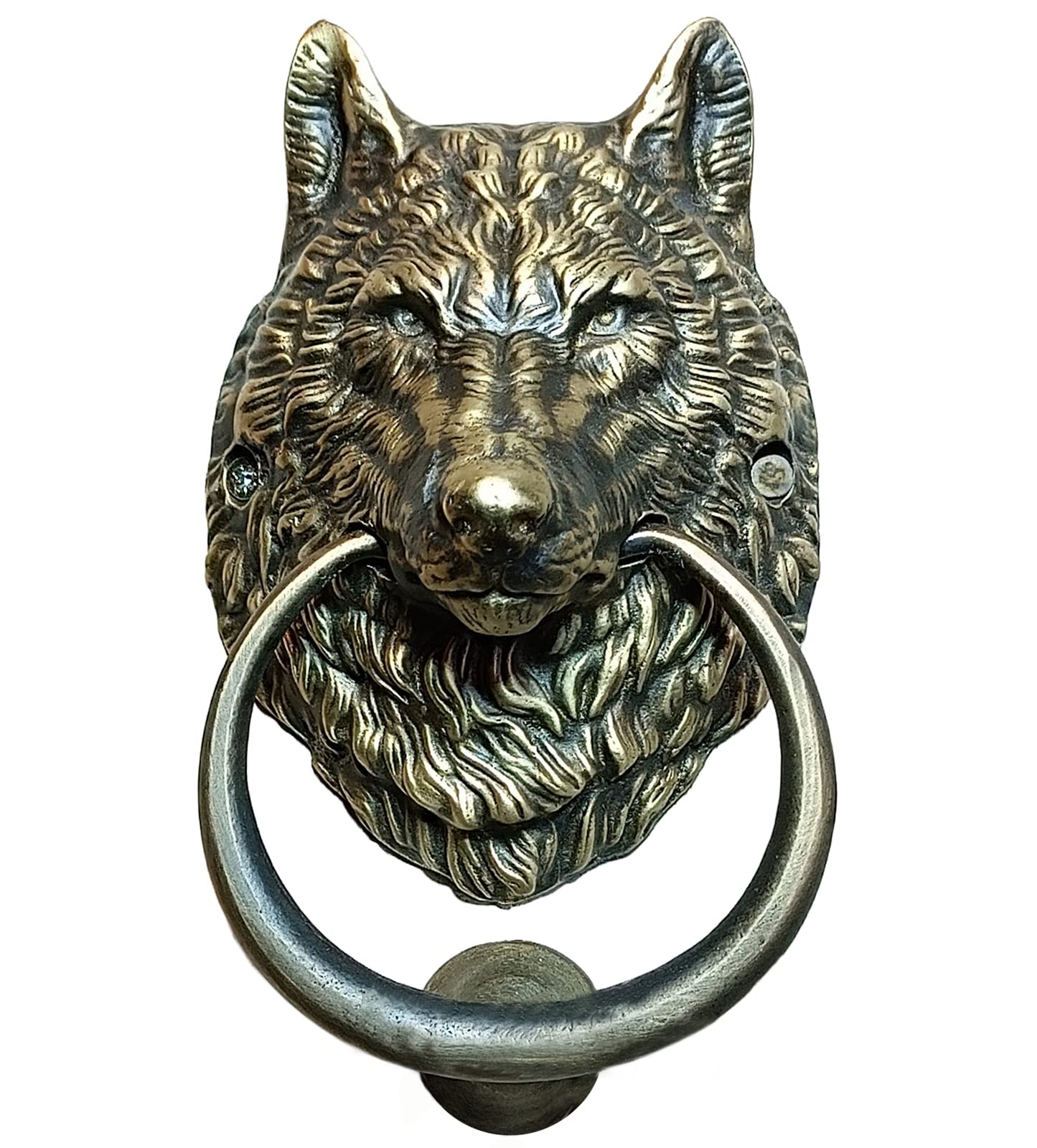 Wolf Head Door Knocker,6.3 inches Tall,Solid Brass,Wolf Front Door Ornament(Antique Bronze)