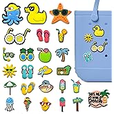 Orimoko 25pcs Beach Charms for Bogg Bag, Summer Vacay Chic Charms for Girls Women, Rubber Tote Bag Accessories, Colorful Handbag Decoration, Big Small Charm Combination