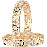 Efulgenz Indian Bangles for Women Faux Kundan Bangles Bracelet Set Indian Jewelry Bollywood Fashion Statement Jewelry for Women (2Pcs)