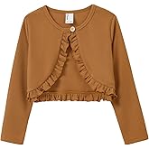 PATPAT Girls Cardigan Bolero Size 4-12 Years Kids Knit Long Sleeve Ruffle Open Front Button Cover Up Cropped Tops for Girls