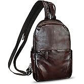 FEIGITOR Genuine Leather Sling Bag Retro Crossbody Sling Backpack Handmade Chest Vintage Shoulder Daypack Purse Fanny Pack (Coffee)