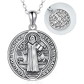 YAFEINI Saint Benedict Necklace 925 Sterling Silver NR Cross Catholic Protection Pendant Coin Jewelry Gifts for Women