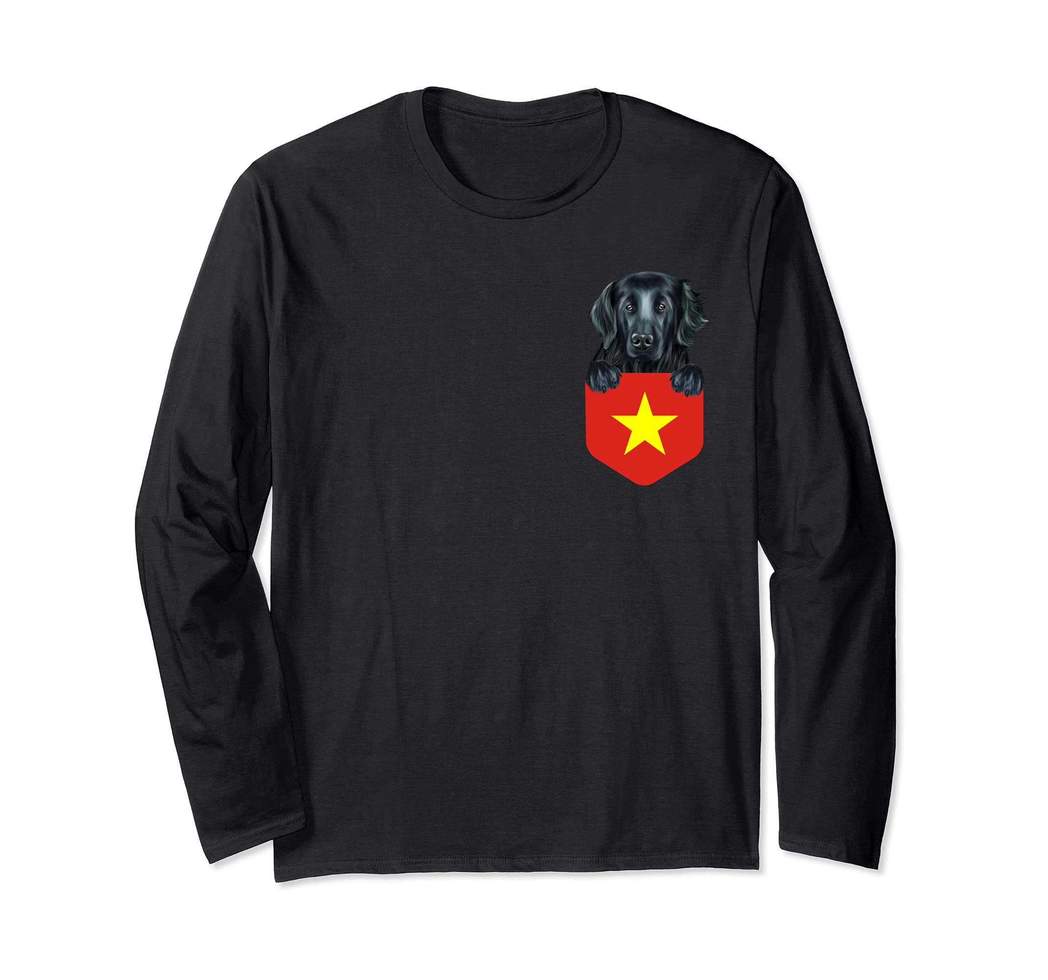 Vietnam Flag Flat-Coated Retriever Dog In Pocket Long Sleeve T-Shirt