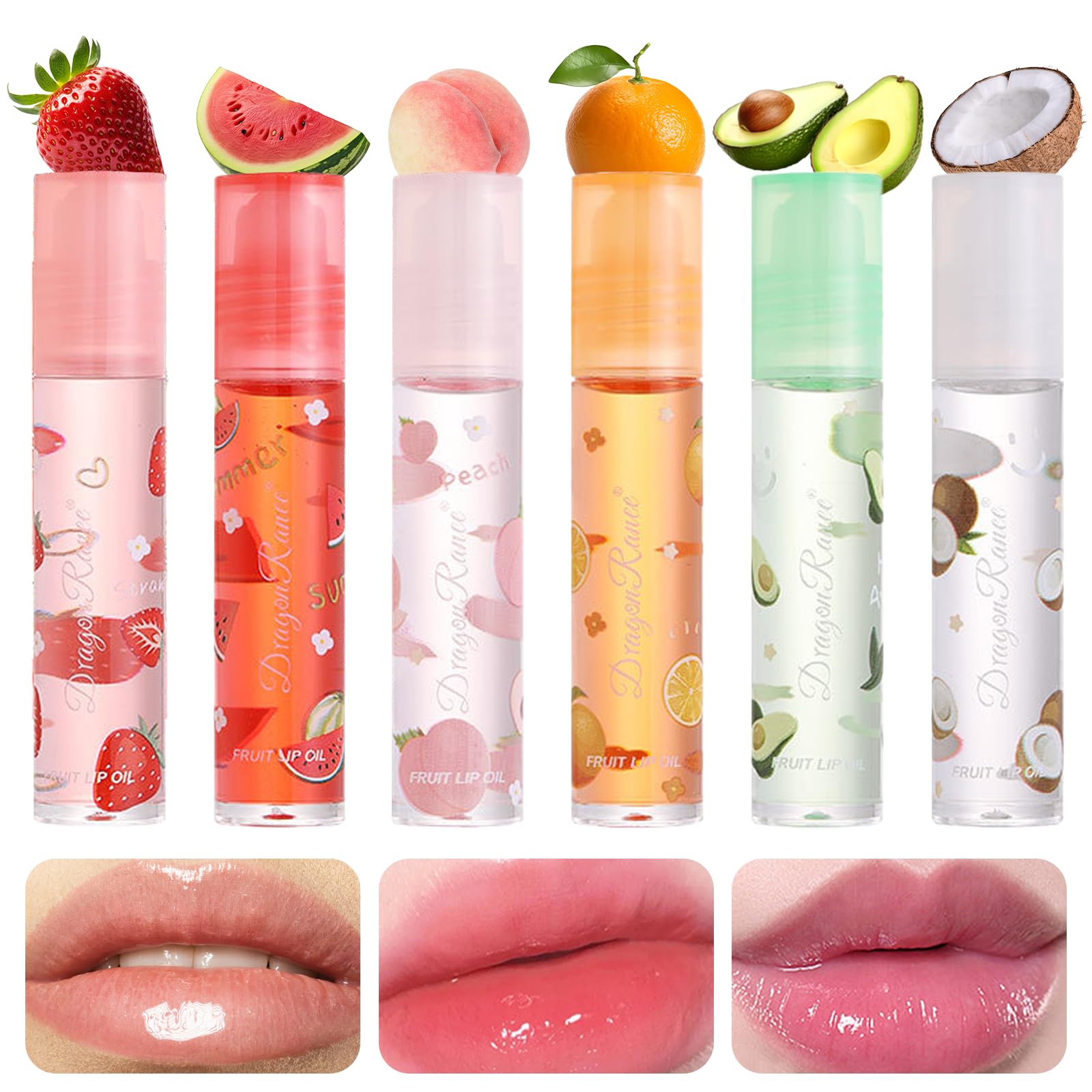 Leogony 6pcs Clear Lip Gloss gift Sets for Teenage Girls, Fruit Flavored Lipgloss Set, Moisturizing Lip Oil Roll On and Keep Plumper