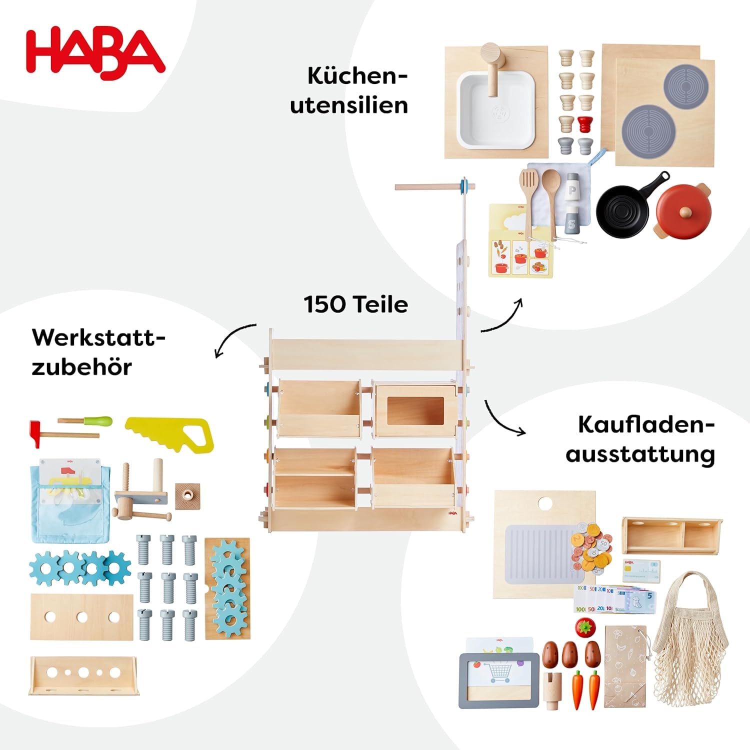 HABA Creative Play 3 in 1 - Spielküche, Kaufladen & Werkstatt für Kinder ab 3 Jahren - Werkzeugloser Aufbau & Einfacher Wechsel - 2011830001 5
