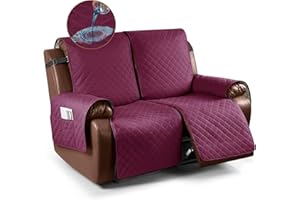 KinCam Waterproof Loveseat Recliner Cover, Non-Slip Reclining Couch Covers for 2 Seat, Recliner Sofa Cover Furniture Protector with Elastic Straps for Kids, Pets, Burgundy
