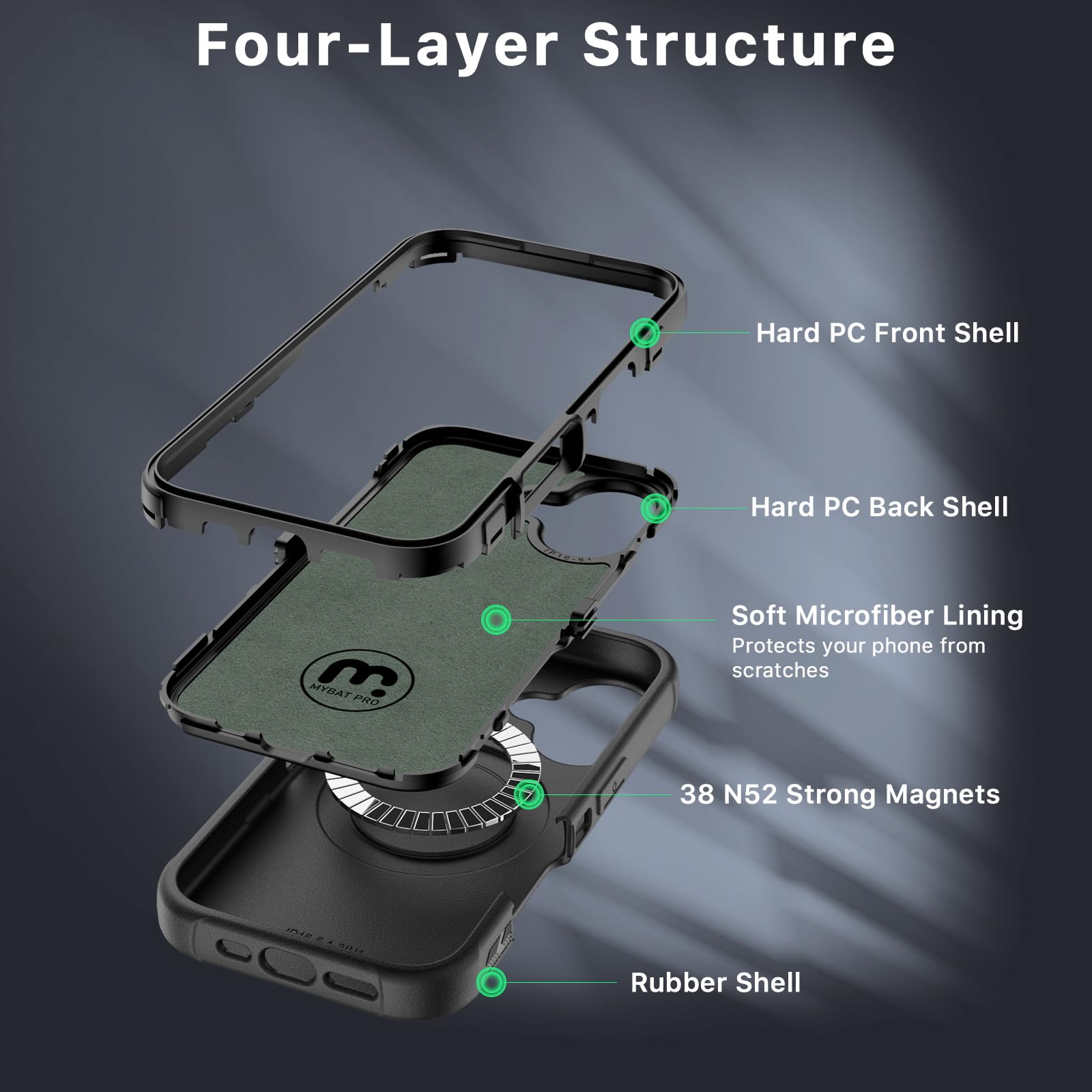 M MYBAT PRO Maverick Series iPhone 16 Plus 6.7 Case with Belt Clip Holster,[Compatible with Magsafe] w/Screen Protector,Anti-Drop,Shockproof,with 360°Rotating Kickstand,Heavy Duty Protection Black
