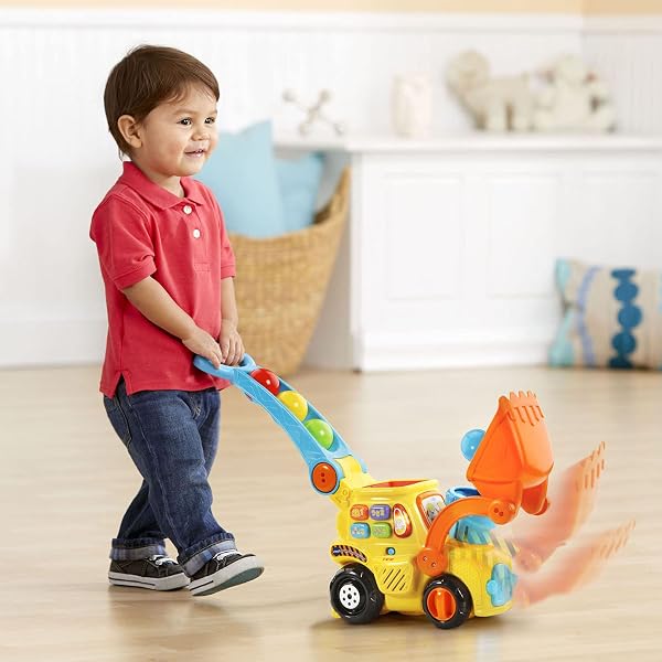 VTECH POP-A-BALLS PUSH AND POP BULLDOZER, YELLOW