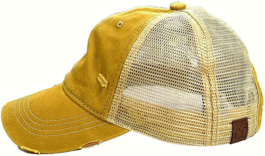C.C Unisex Adjustable Mesh Distressed Trucker Baseball Cap Hat, Mustard: Clothing