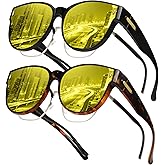 RSQQAV Polarized Fit Over Glasses Sunglasses for Women Stylish Large Cover Round UV400 Cat Eye Shades for go out Driving